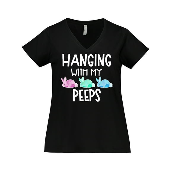 Inktastic Easter Hanging with My Peeps Pastel Bunnies Women's Plus Size V-Neck T-Shirt