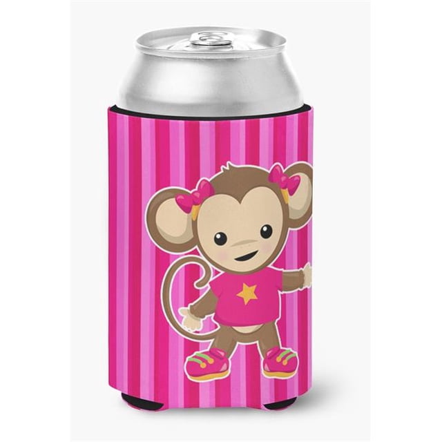 Carolines Treasures BB7020CC Monkey on Pink Stripes Can or Bottle Hugger
