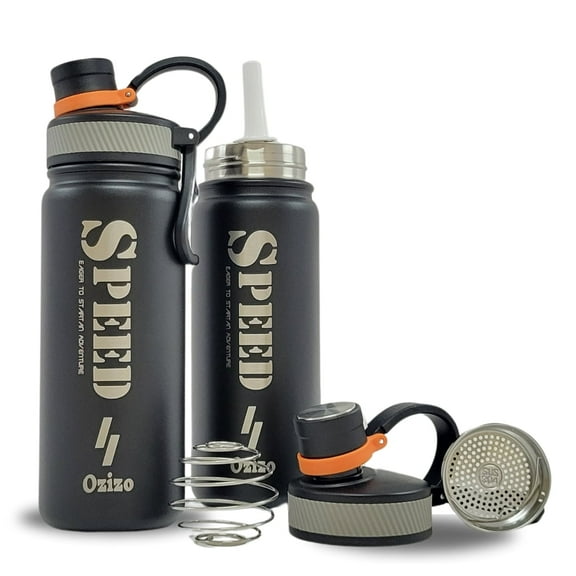 Ozizo Blender Bottle with Mixer and Straw , 22 ounces Insulated Stainless Steel Shaker Bottle for Protein Shakes, Metal Shaker Cup with Mixer and Filter