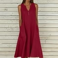 thumbnail image 2 of Summer Linen Dresses for Women Button V Neck Sleeveless Midi Dress Casual Cotton Gauze Shift Dress 2025 with Pockets, 2 of 5