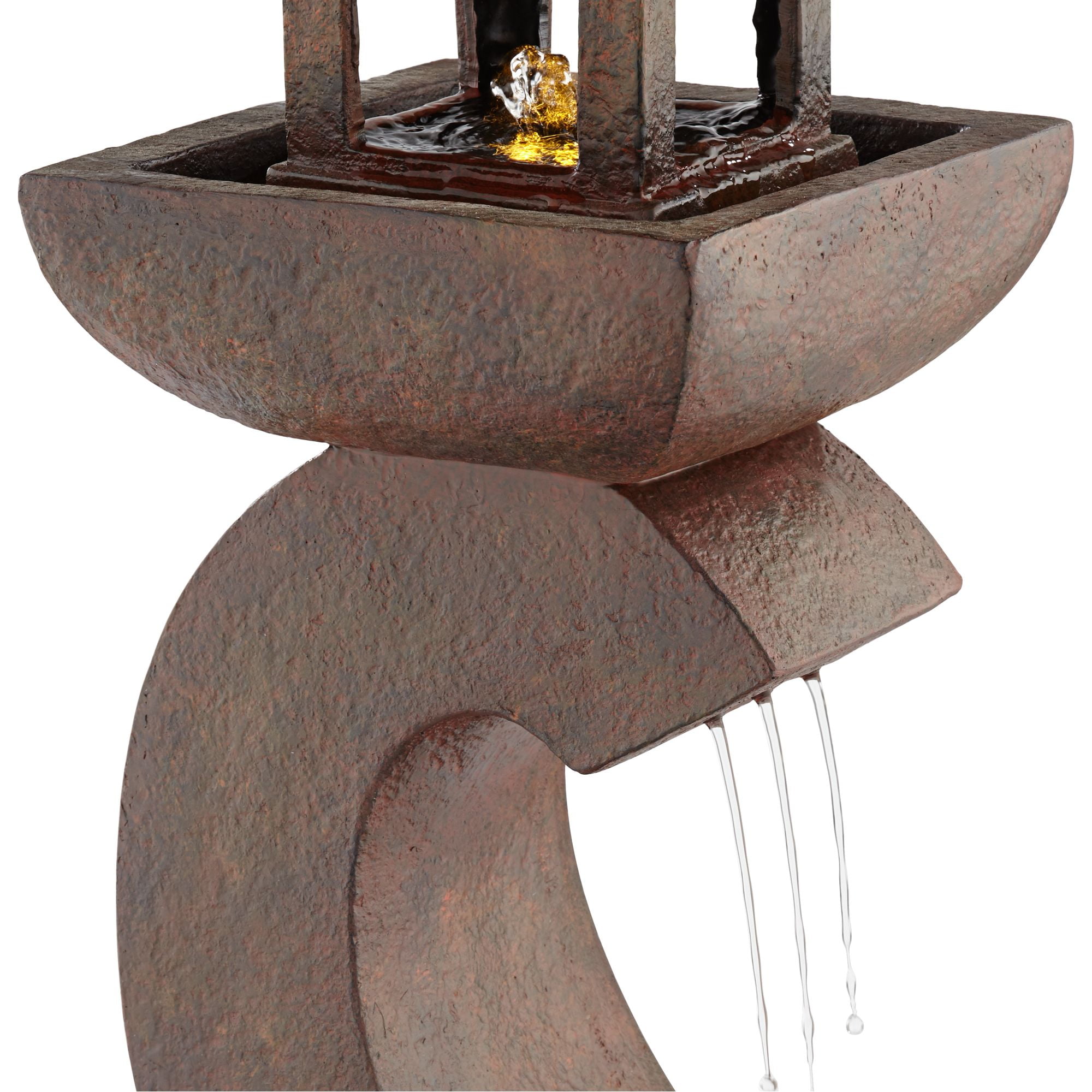 Pagoda 31" High Large Zen Japanese Indoor Outdoor Decor Rust Stone Floor Fountain with Light LED Outside