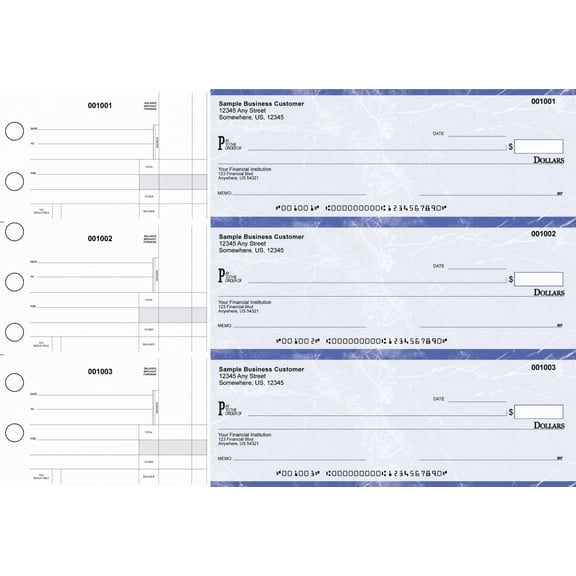 ABC Manual Business Checks – 3 per Page with Stub Voucher, Blue, 500-pack