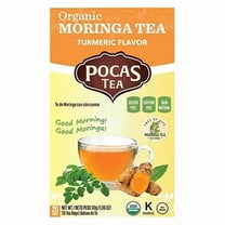 Pocas Organic Moringa Tea Turmeric Flavor, Caffeine Free Herbal Tea, 20 Tea Bags Box