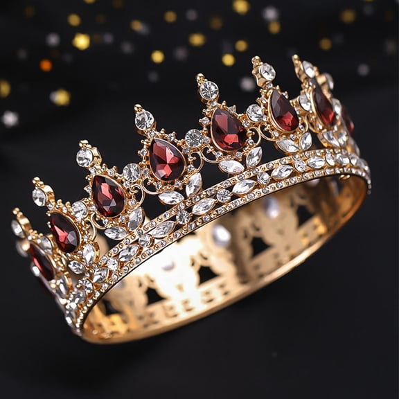 Supvox Elegant Red Rhinestone Wedding Crown Bride Tiaras Hair Accessories for Parties