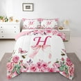 thumbnail image 2 of Initial A-Z Comforter Set Full,Initial Letter H Bedding Set,Floral Bowknot Down Comforter,Romantic Rose Alphabet Reversible Bed Set with 2 Pillowcases for Bedroom, 2 of 6