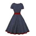 thumbnail image 5 of Mrat Retro Dresses for Women Short Sleeve Dress Printed A-Line High Waisted Midi Dress Cocktail Party Pleated Dress S-22 Navy L, 5 of 8