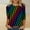 Multicolor, variant on Womens Tops 3/4 Sleeve Round Neck Printed Casual Blouse Multicolor S