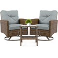 thumbnail image 2 of Outdoor 3-Piece Tan Swivel Chairs & Side Table Patio Set Handmade Rattan Bistro Set with Dark Gray Cushions, 2 of 7