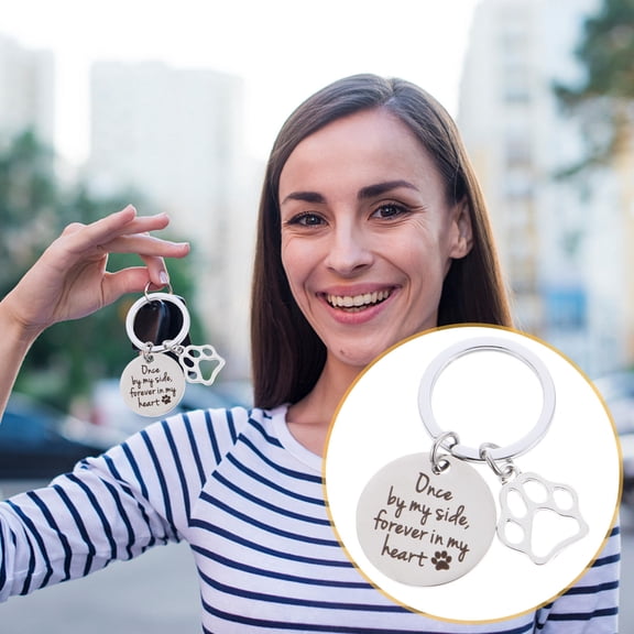 FELTECHELECTR 2Pcs Pet Footprint Pendants Keychains Stainless Steel Round Key Holder for Everyday Use