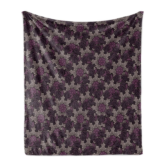 Flower Soft Flannel Fleece Blanket, Vintage Composition with Foliage Leaves and Flowers Old-Fashioned Design, Cozy Plush for Indoor and Outdoor Use, 60" x 80", Purple Pink Pale Mauve, by Ambesonne