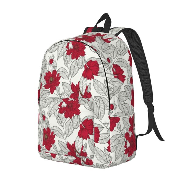 Fotbe Leaves And Anemone Flowers In Red Grey Mochila de Lona con Estampado, Mochila Duradera, Mochila Versátil de Alta Calidad, Mochila Compacta Vintage-Small