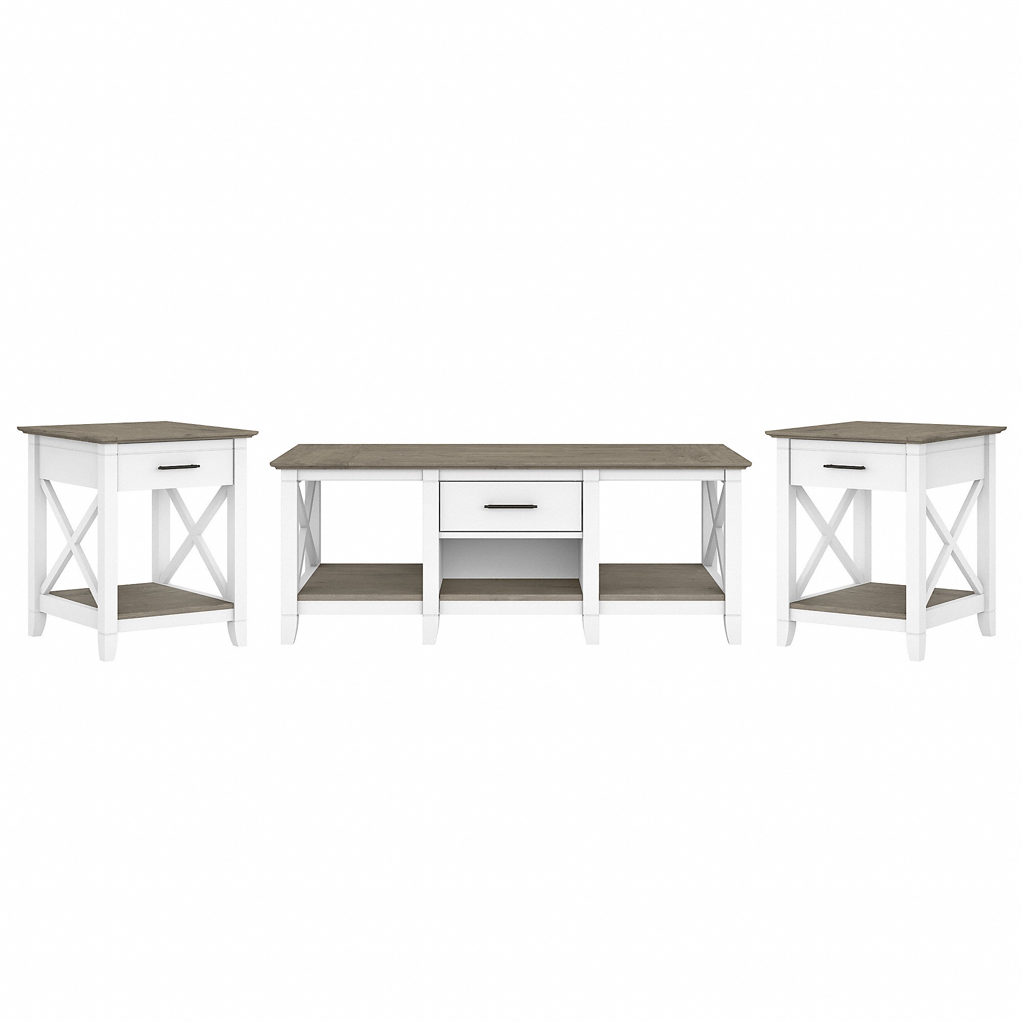 Bush Furniture Key West Coffee Table with Set of 2 End Tables in Pure ...
