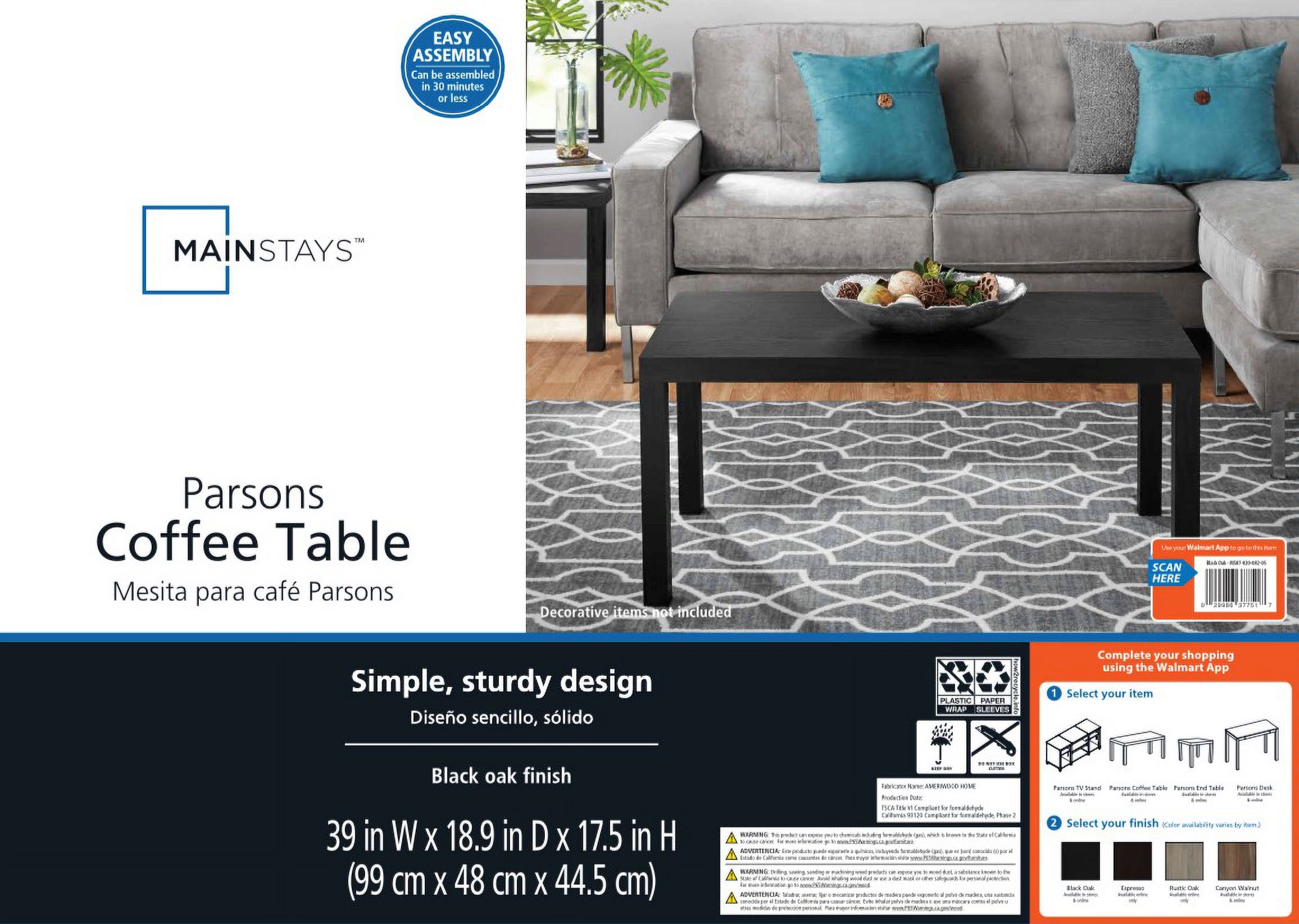 Mainstays Parsons Coffee Table, Black Oak photo 6