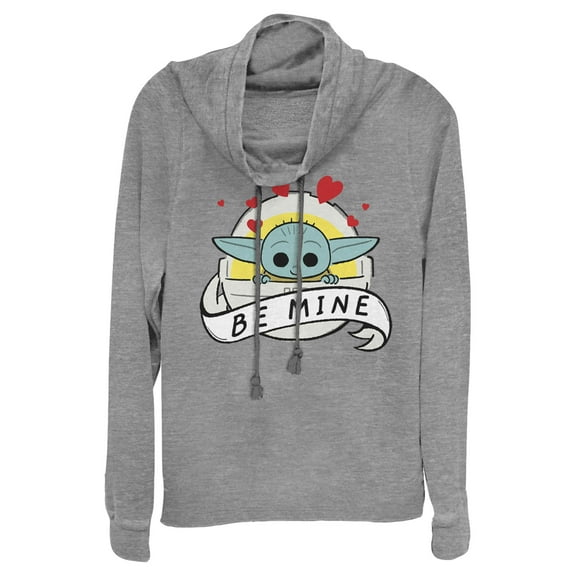 Junior's Star Wars: The Mandalorian The Child Be Mine Bassinet  Cowl Neck Sweatshirt Gray Heather Small
