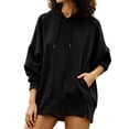 thumbnail image 7 of DYTTDG Women's Solid Color Drawstring Hoodie, Long Sleeve Loose Casual Pullover With Kangaroo Pocket Side Slit Hem for Daily Wear, 7 of 7