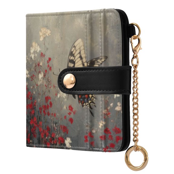Qxltty Black and White Butterfly Ladies Wallet Rfid Slim Thin Compact Credit Card Women Wallet Zipper Coin Pocket and ID Window for Female Gifts