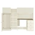 thumbnail image 6 of Euroco Wood Full Size Loft Bed with Wardrobe and Desk, 3 Drawers and Shelves for Kids Teens, Beige, 6 of 11