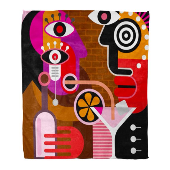 SIDONKU Throw Blanket 50x60 Inches Man and Woman are Having Talk at The Bar Abstract is Drinking Pink Cocktail Warm Flannel Soft Blanket for Couch Sofa Bed