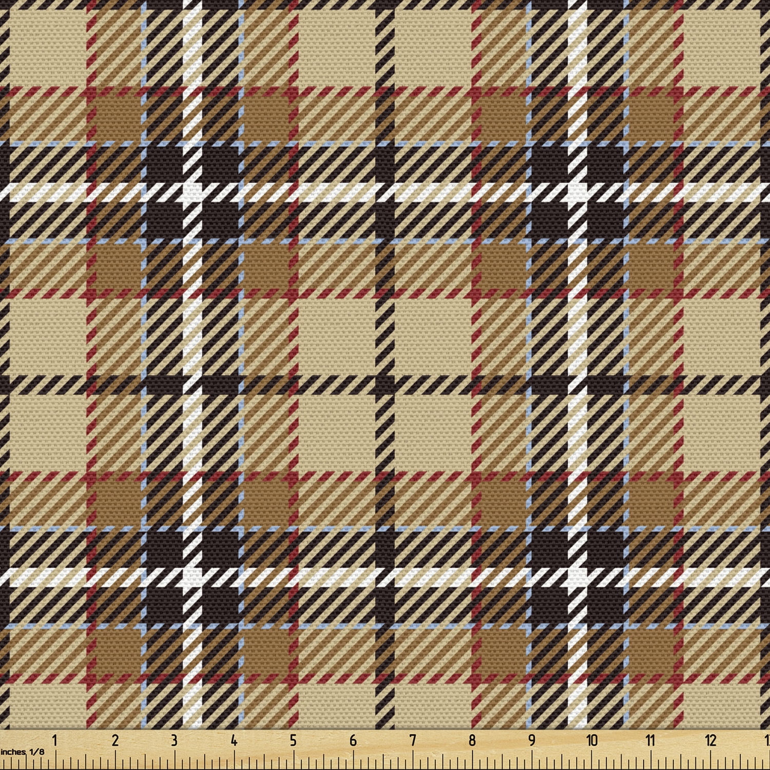 Brown Plaid Upholstery Fabric by the Yard, Squares with Stripes Cutting