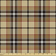 Brown Plaid Upholstery Fabric by the Yard, Squares with Stripes Cutting Bold Streaks Vertical and Horizontal Abstract, Decorative Fabric for DIY and Home Accents, 1 Yard, Multicolor by Ambesonne