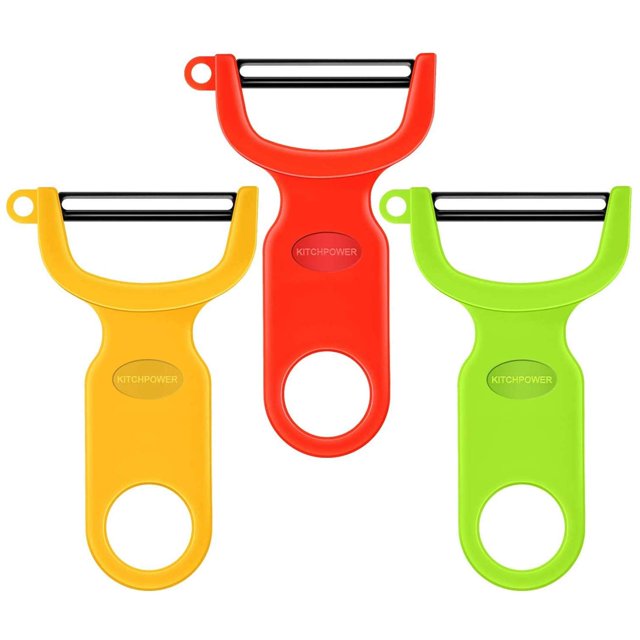 Pelador de verduras y frutas KITCHPOWER con cuchillas de acero al carbono, paquete de 3