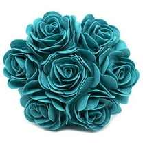 Fennco Styles Multi Rose Motifs Felt 15-inch Round Decorative Throw Pillow (Teal, Case   Insert)