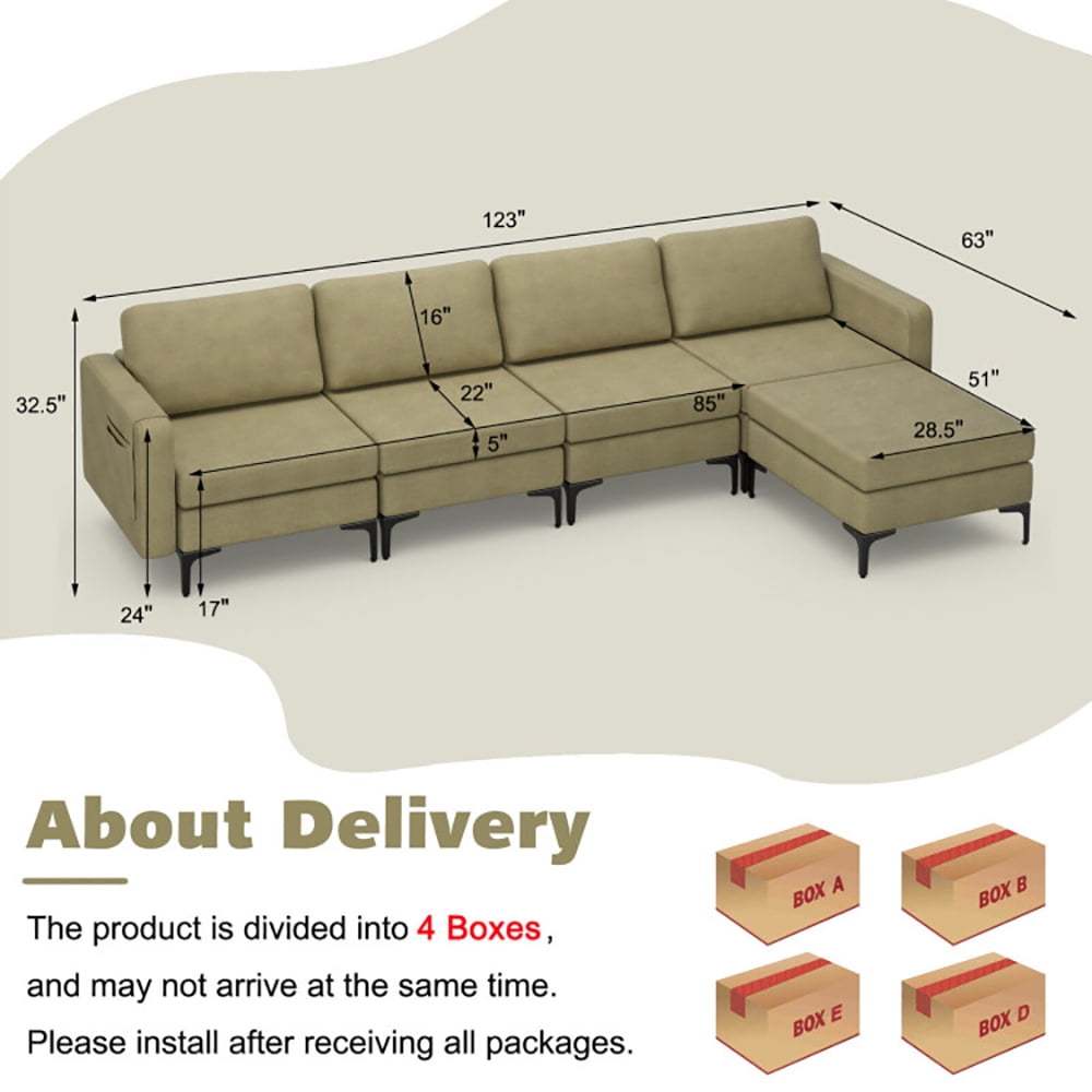 Finihen L-shaped Sectional Sofa Couch, Convertible Sectional Sofa, Modular L-shaped Sectional Sofa with Reversible Ottoman and 2 USB Ports, for Living Room, Green Finihen L-shaped Sectional Sofa Couch, Convertible Sectional Sofa, Modular L-shaped Sectional Sofa with Reversible Ottoman and 2 USB Ports, for Living Room, Green