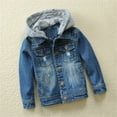 thumbnail image 6 of Mercatoo Kids Boys Girls Ripped Hooded Denim Jacket Button Down 𝗬2K 𝗩intage Trendy Jean Coat Fall Winter Warm Outwear, 6 of 9