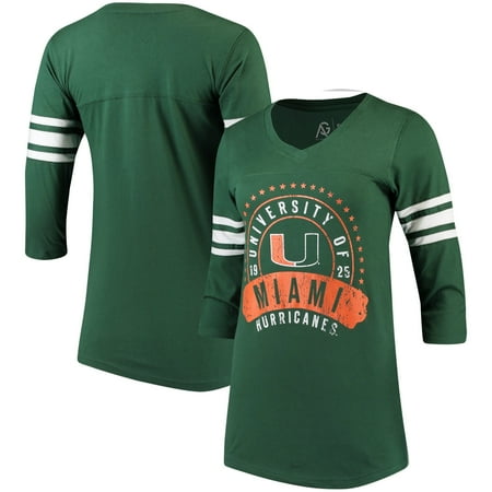 Miami Hurricanes Alta Gracia (Fair Trade) Women's Lulu Striped Football 3/4-Sleeve T-Shirt - Green