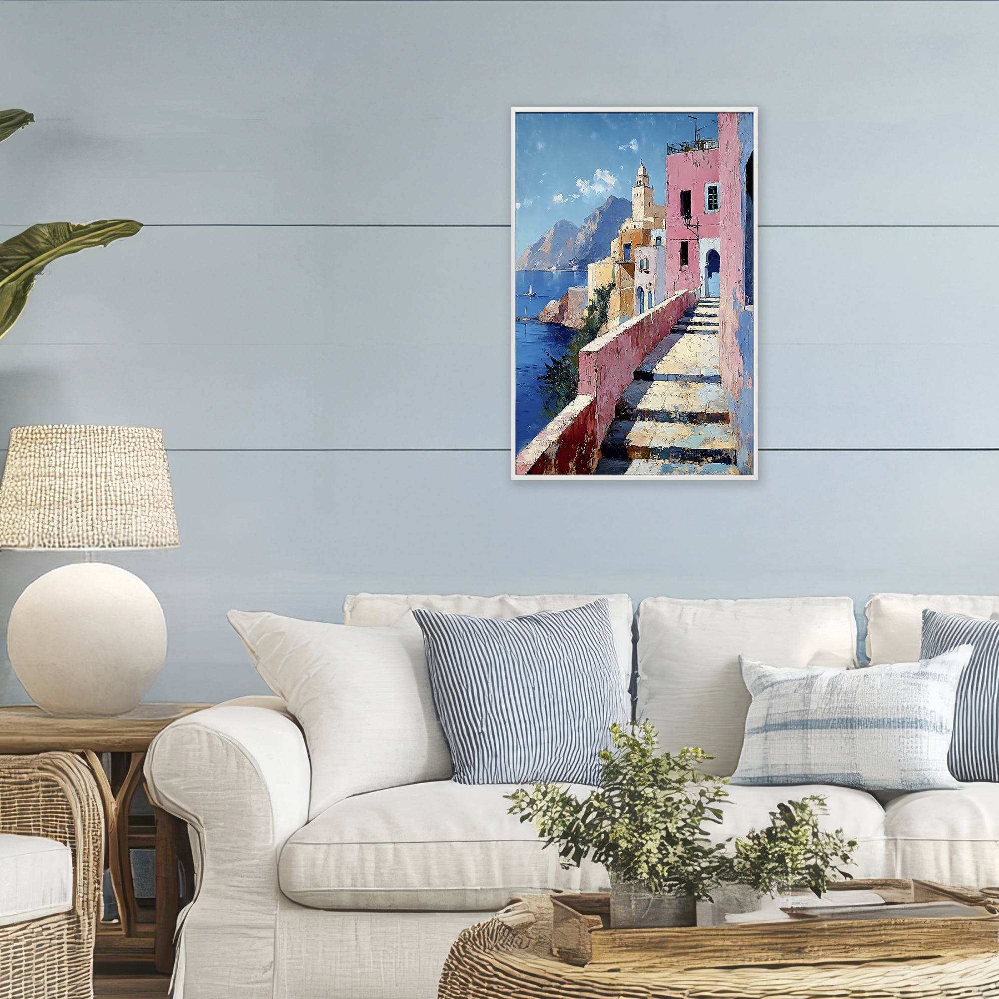Stupell Industries Coastal Village's Sunlit Pathway White Framed Giclee Art, design by Creative Studio