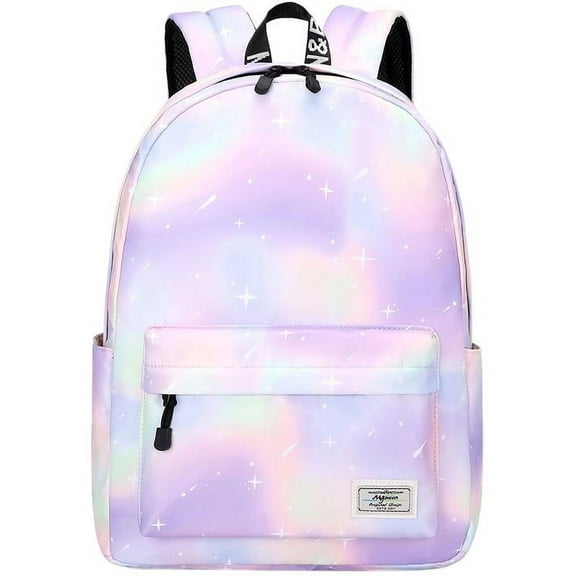 Mygreen Tie Dye Girls Backpack, Kid Backpacks for Girls Cute Lightweight Bookbag with Lunch Bag Galaxy Green Purple