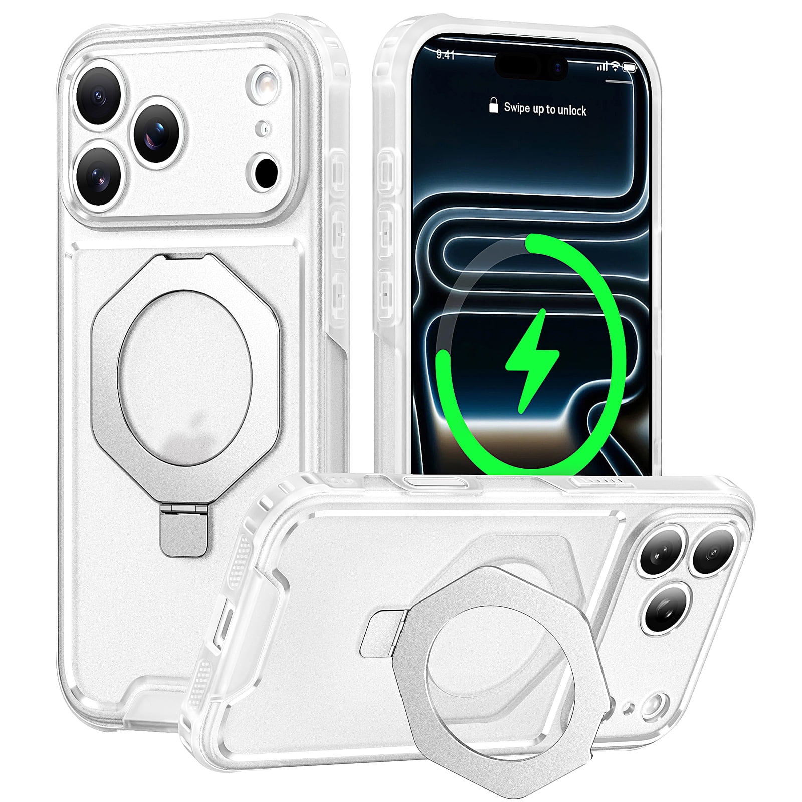 ELEHOLD Magnetic Case for iPhone 18 Pro Max, Slim Shockproof Cover with Ring Stand, Precision Lens Cutouts Raised Edge Protection, Clear