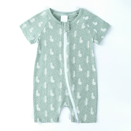 

TUOBARR Baby Girl Romper Toddler Baby Girls Cute Cartoon Animal Pattern Short Sleeve Double Zipper Romper Jumpsuit Green