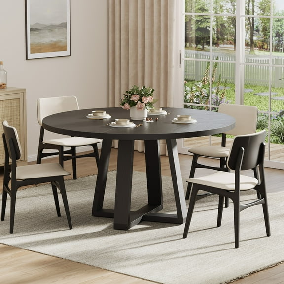 COZONY 47" Round Dining Table, Wooden Cross Pedestal Base, Modern Circle Dinner Table for 4-6 People,Black