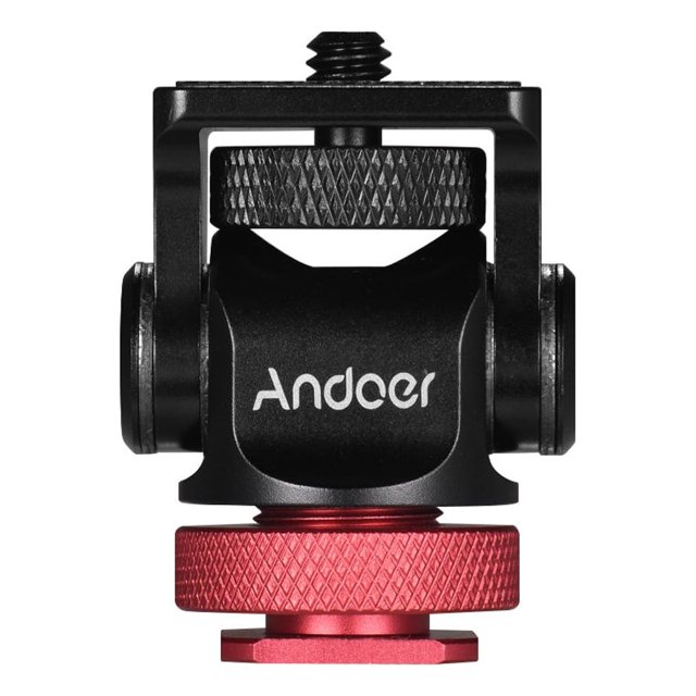 Andoer 180° Rotary Mini Ball Head Ballhead Hot Flash Shoe Mount Adapter 1/4 Inch Screw with Wrench for DSLR Camera Microphone LED Video Light Monitor Tripod Monopod