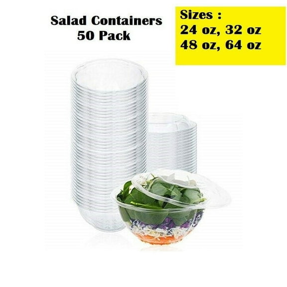 50 Pack Plastic Salad Bowl Disposable Salad Container With Airtight Lids Choose (24 oz)