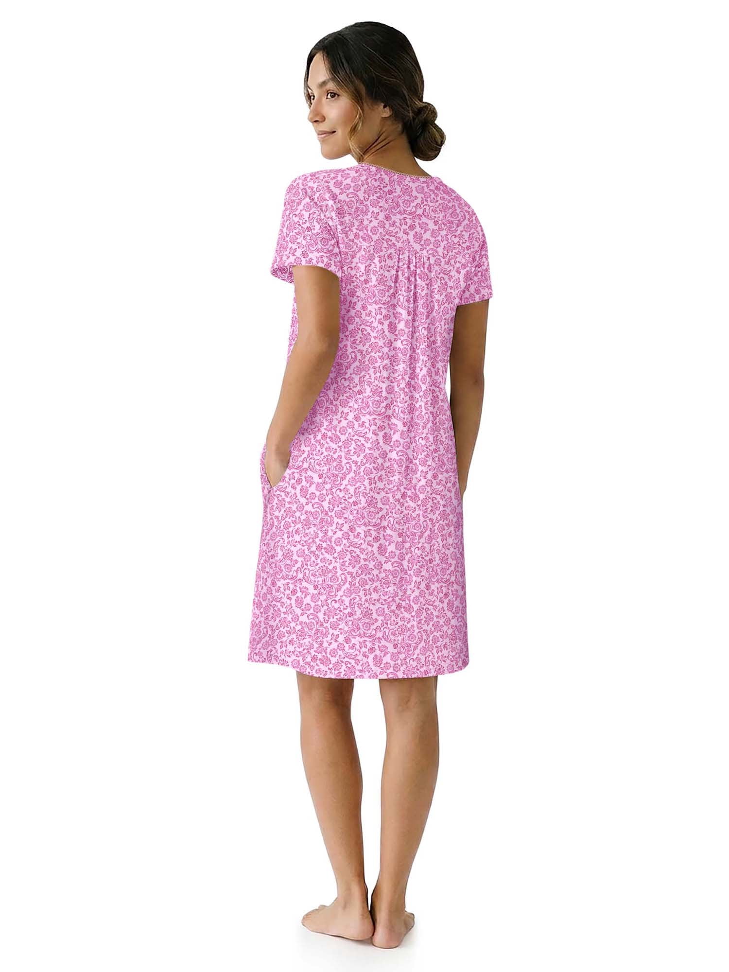 Aria Women’s Short Sleeve Split Neck Sweater Knit Nightgown, Sizes XS-5X