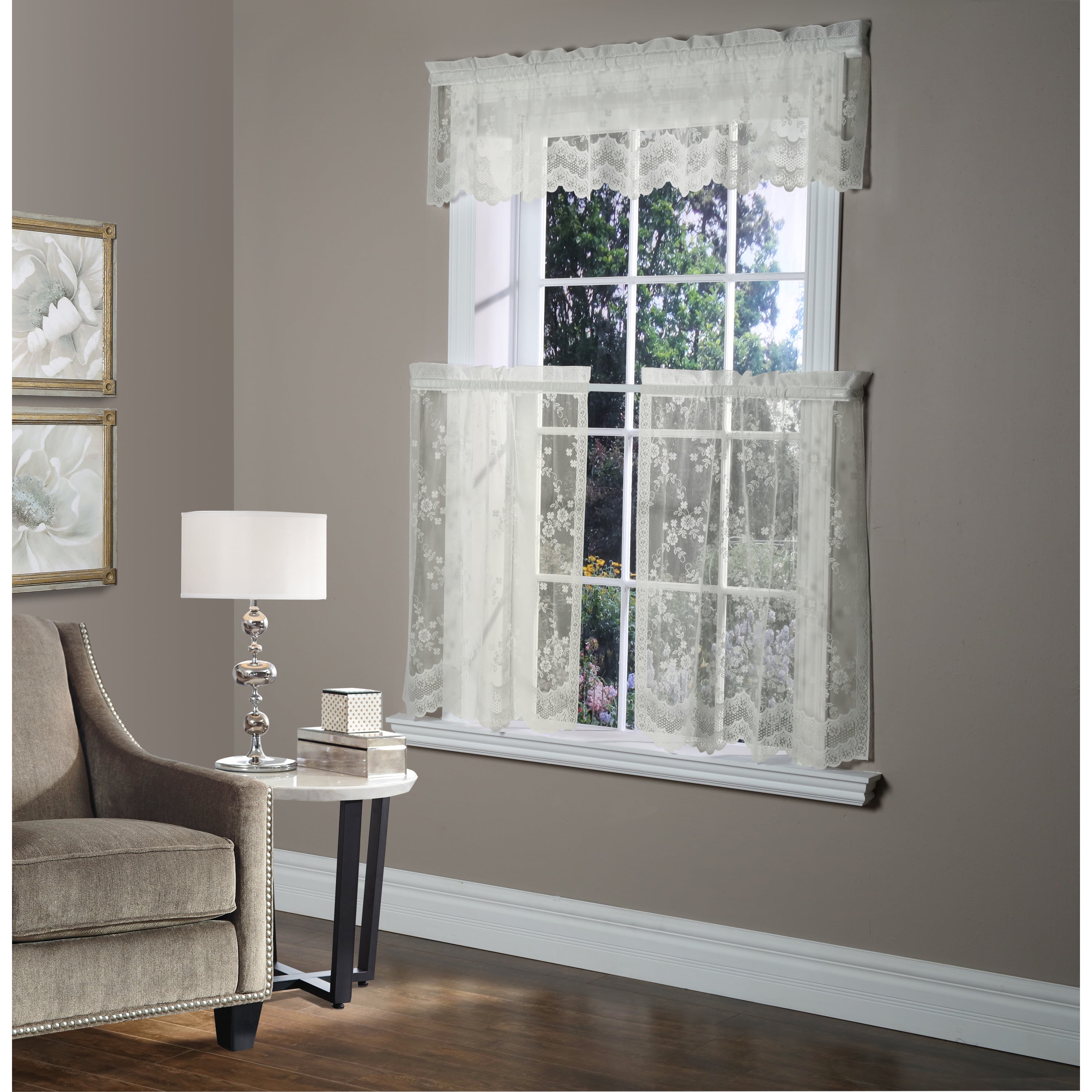 Melody Jacquard Lace Window Curtain Tiers Pair 56" x 24" in Eggshell