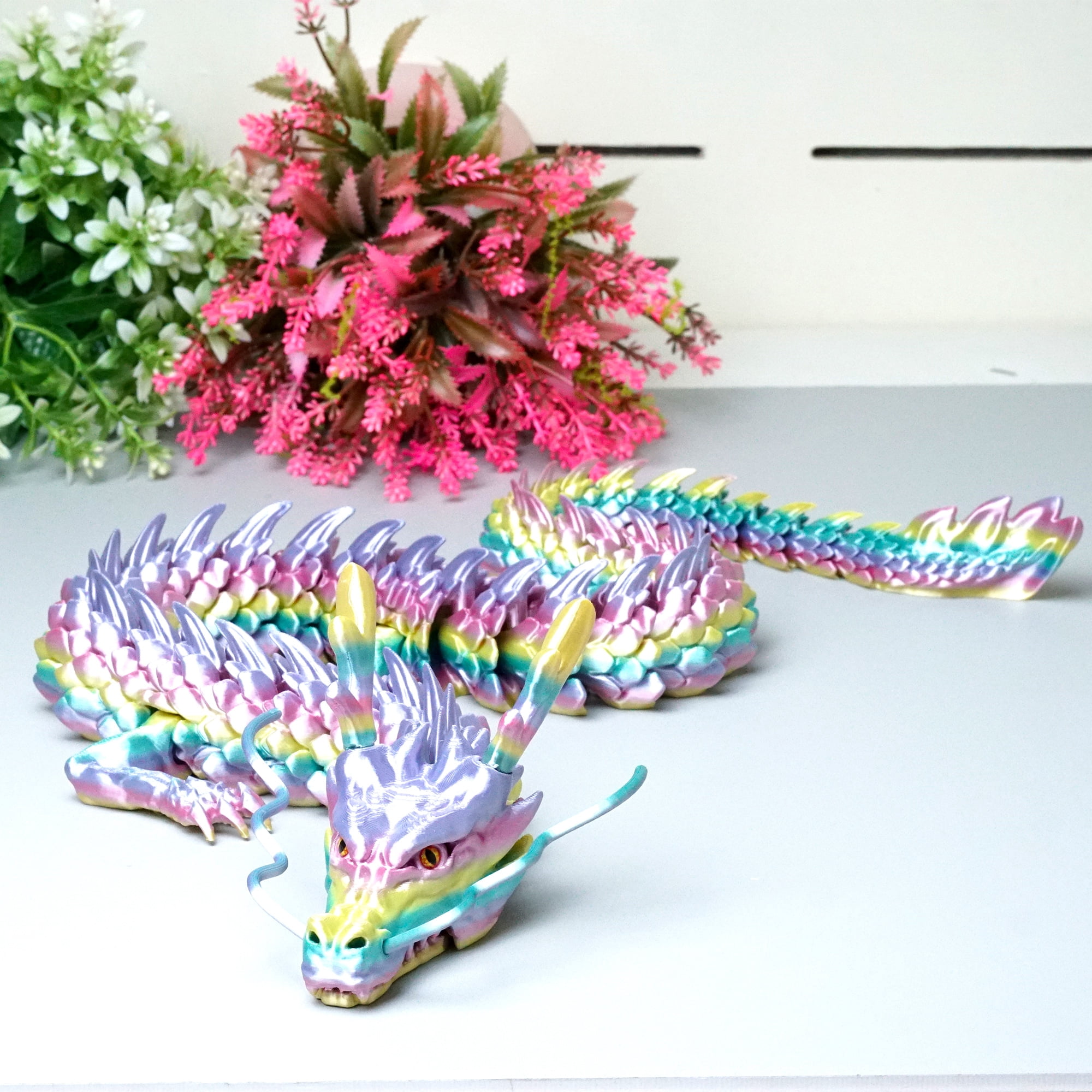 33.5inch 3D Printed dragon,Flexible Joint Animal lacertid Figurines,Realistic Eyes, Home Office Decor,Fidget Toy for Adults Teens Boy Festival Gifts