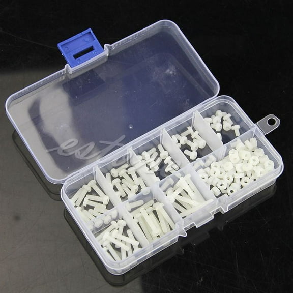 OOKWE 160Pcs Metric M3 8 Sizes Assortment Stand-off Nylon Screws Bolt & Nuts Kit White