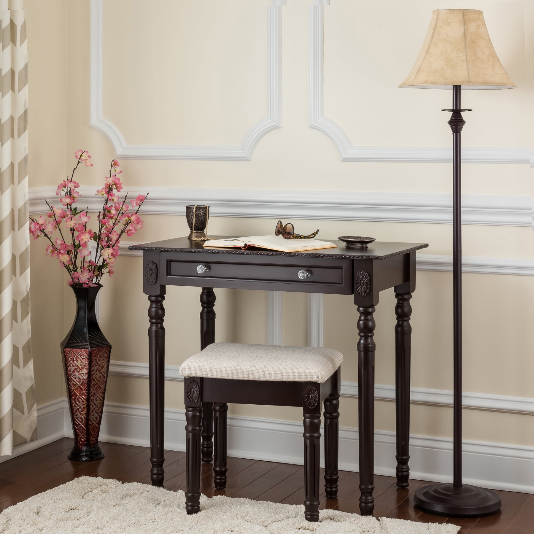 Fineboard Three Mirror Vanity Dressing Table Set With Stool Single Drawer Makeup And In Wood Brown