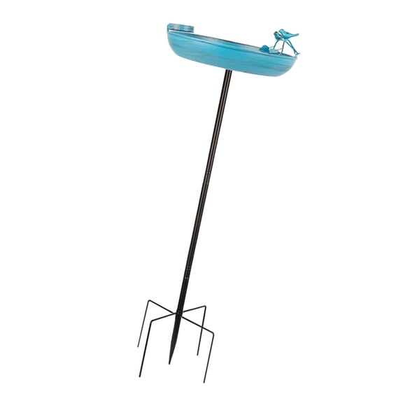 CarpNettore Metal Garden Standing Bird Bath with Stake 13x37inch Multifunctional Sturdy Blue