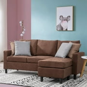 Walsunny Convertible Sectional Reversible Chaise, L-Shaped Sofa with Modern Linen Fabric(Brown)