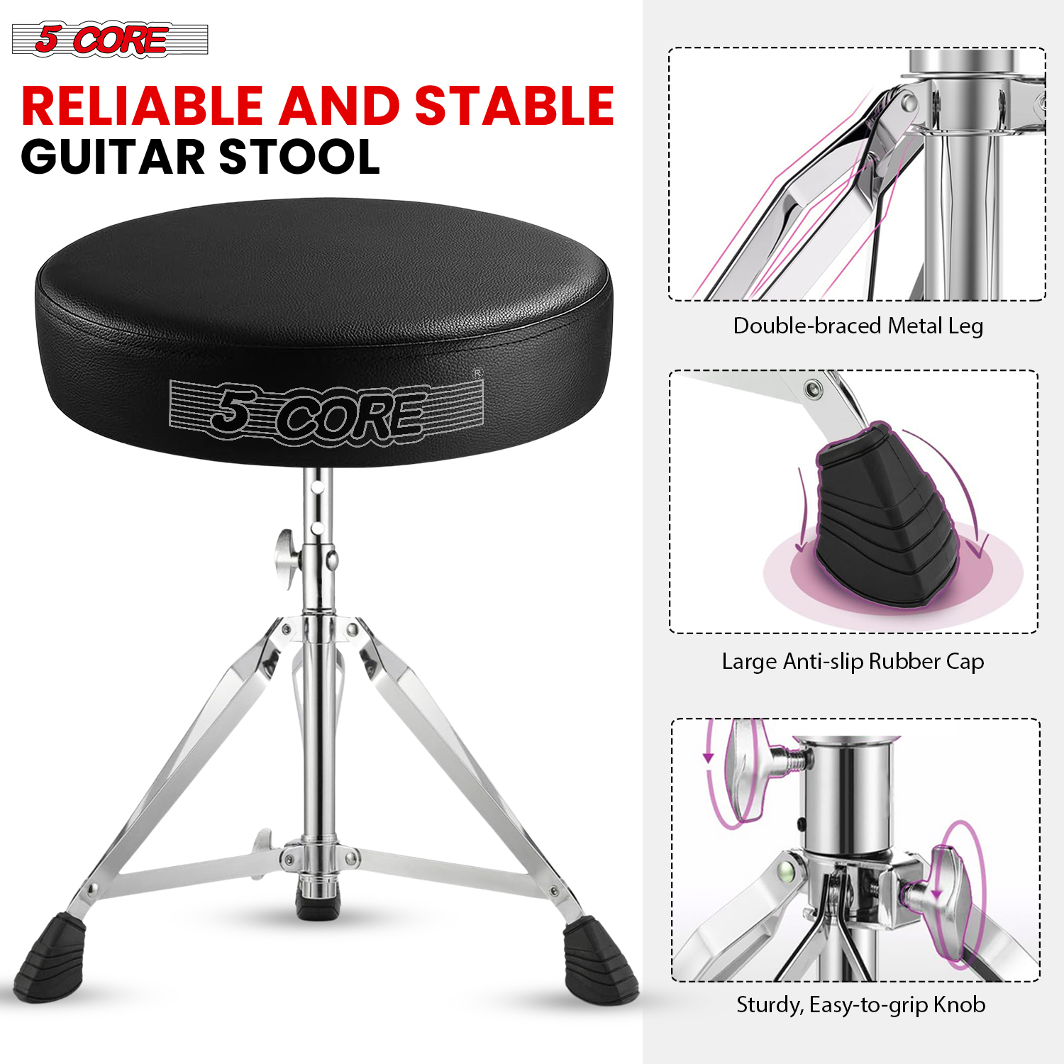 CHROME 2020 PRO Universal Drum Chair Round Padded Seat Throne Stool Stand