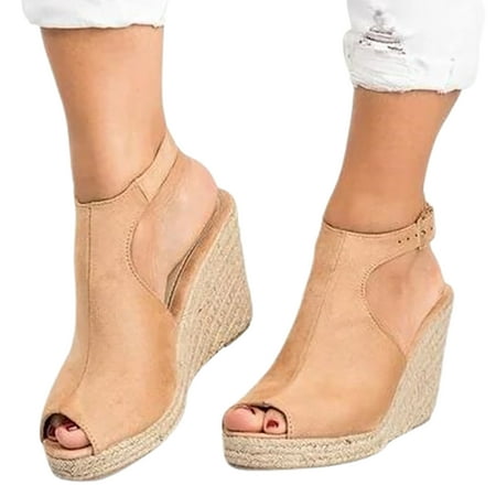 

Kitem 1 Pair Women Sandals Wedge Platform Espadrille Summer Fish Mouth Leopard Sandals for Beach
