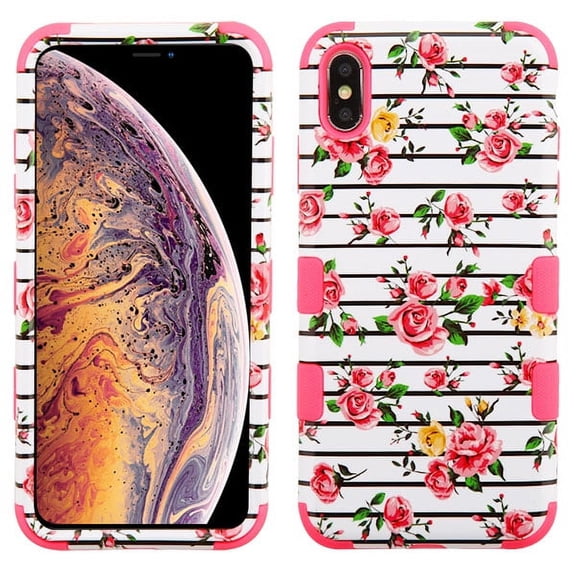 Cover for Apple iPhone XS Max Stylish Hybrid Three Layer Hard PC Shockproof Heavy Duty TPU Rubber Anti-Drop Phone Case Fit iPhone XS Max [ Pink Roses ]