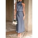 thumbnail image 3 of Vestido PRETTYGARDEN Satén Sin Mangas Cuello Simulado Maxi XXL Gris Azul, 3 of 8