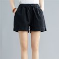 thumbnail image 3 of Talla negra XXL [corresponde a XL] pantalones cortos de mezclilla de cintura alta con cintura elástica lavada y pantalones cortos informales de pierna ancha con cordones, 3 of 3