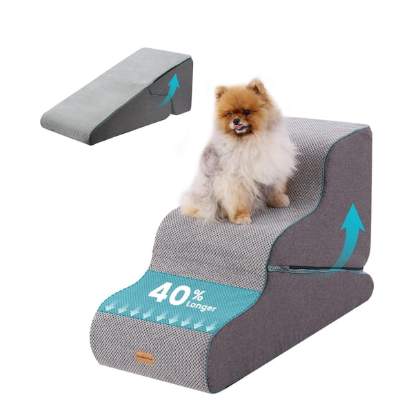 Escaleras Gardner para mascotas, 3 peldaños, con rampa, para perros pequeños, color gris