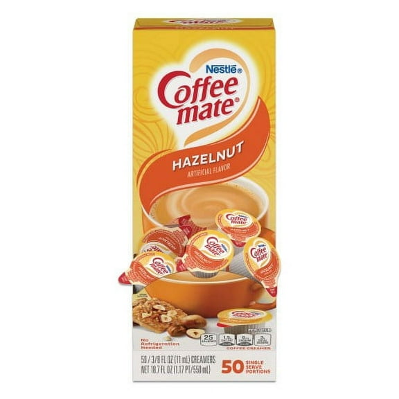 Coffee-mate Liquid Coffee Creamer, Hazelnut, 0.38 oz Mini Cups, 50/Box, 4 Boxes/Carton, 200 Total/Carton, Each